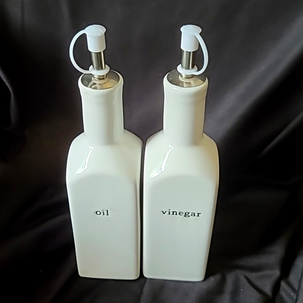 Oil and vinegar bottles white simple elegant signature brand
